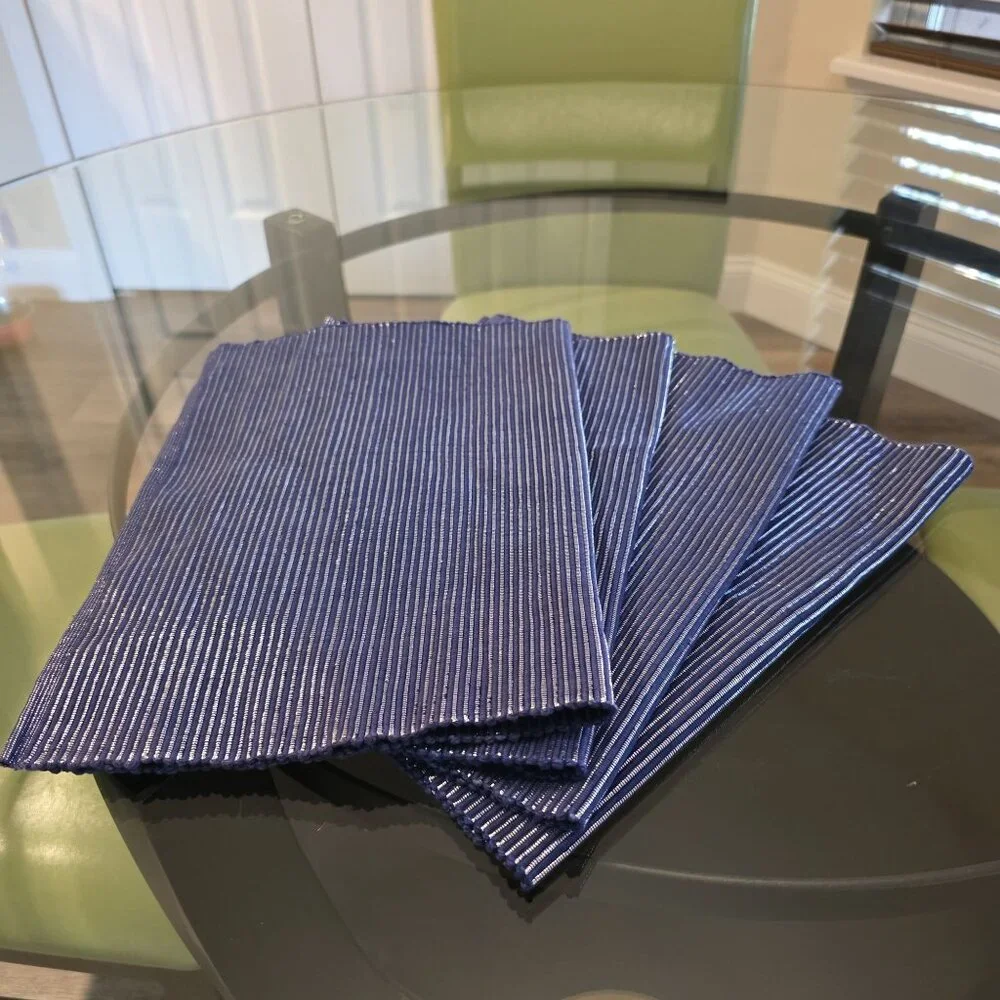 Woven Blue & Shiny Silver Thread Striped‎ Placemats - Set Of 4 - 18